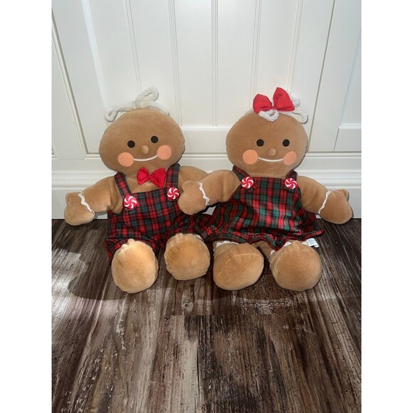 Gingerbread Friends Plush Pair Boy & Girl 13" Gibson Greetings 1994 lot of 3 - Picture 4 of 6